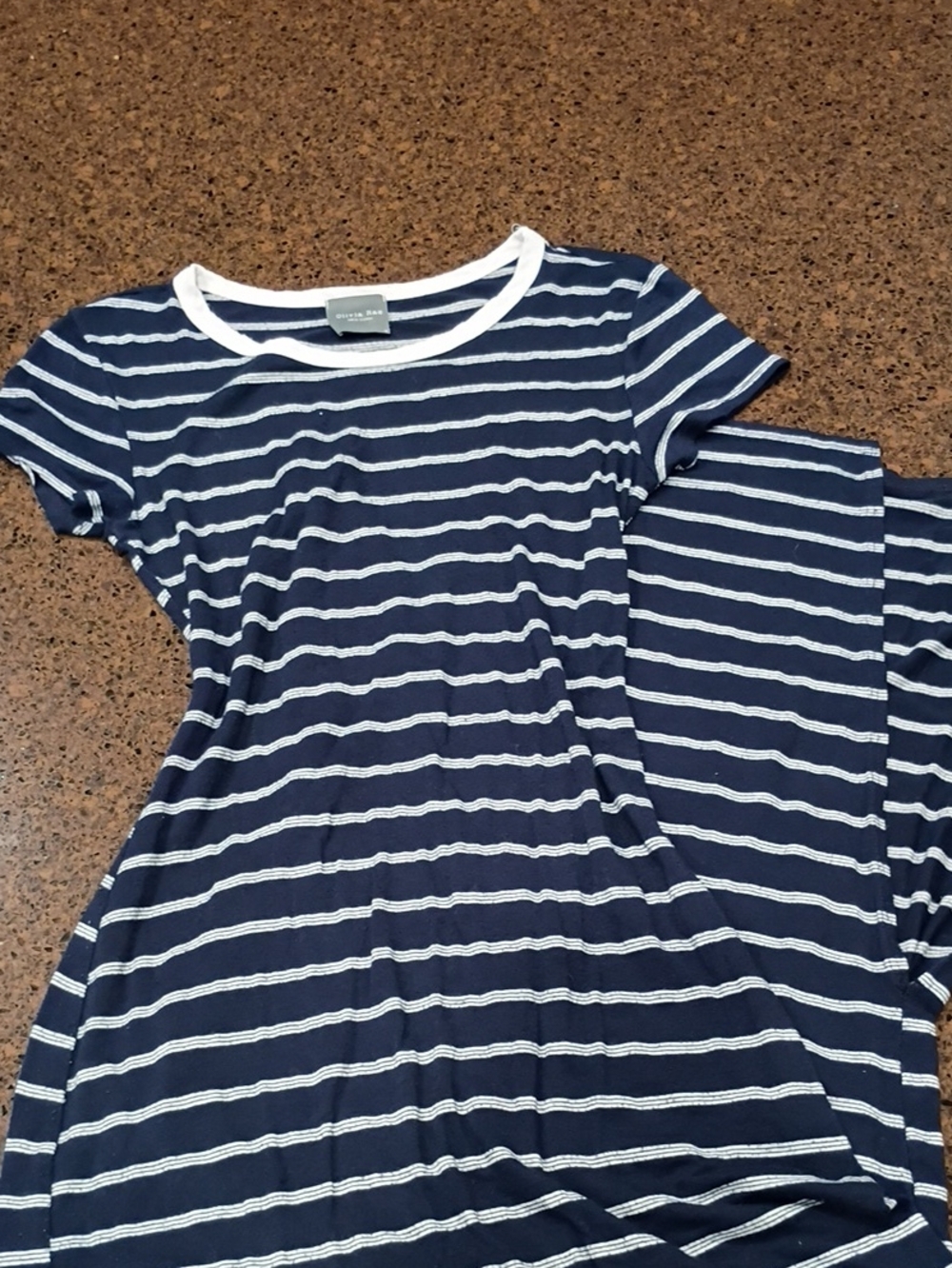 Olivia Rae Navy & White Striped Women’s Short Tee Dress Maxi M w/Side Slit